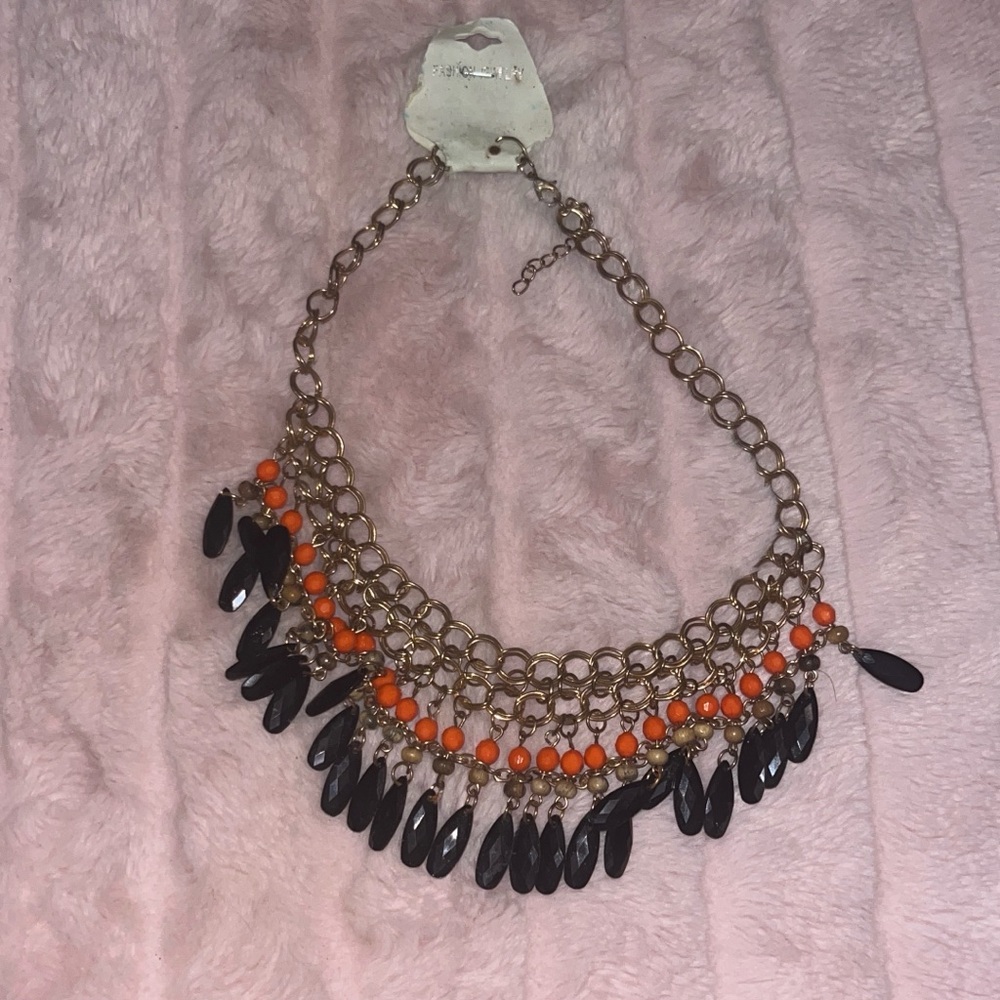 Elegant Black and Orange Beaded Necklace